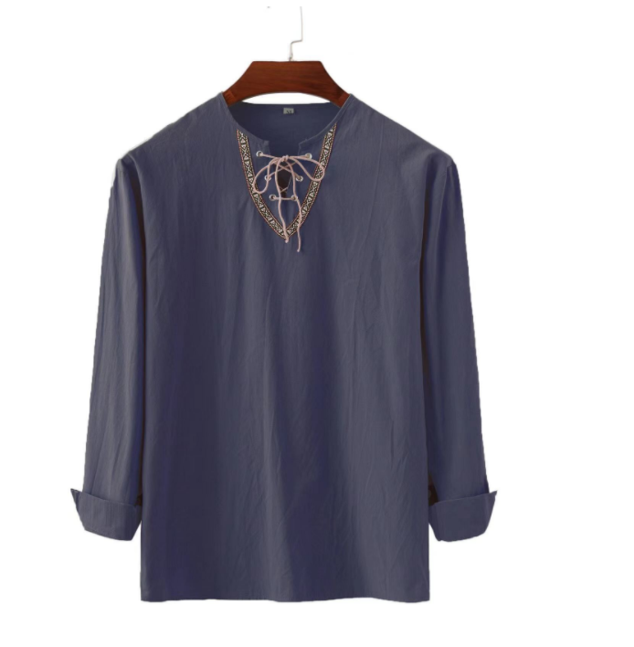 Lace up Casual Drawstring V Neck Medieval Long Sleeves T-shirt