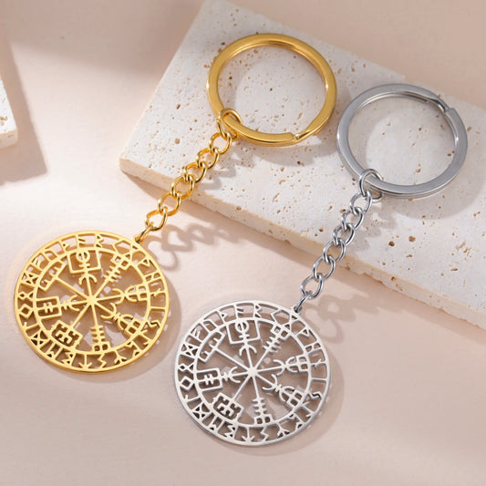LIKGREAT Vegvisir Symbol Viking Keychain Stainless Steel Norse Runes Compass Barbarian Gladiator Pagan Asatru Keyring Jewelry