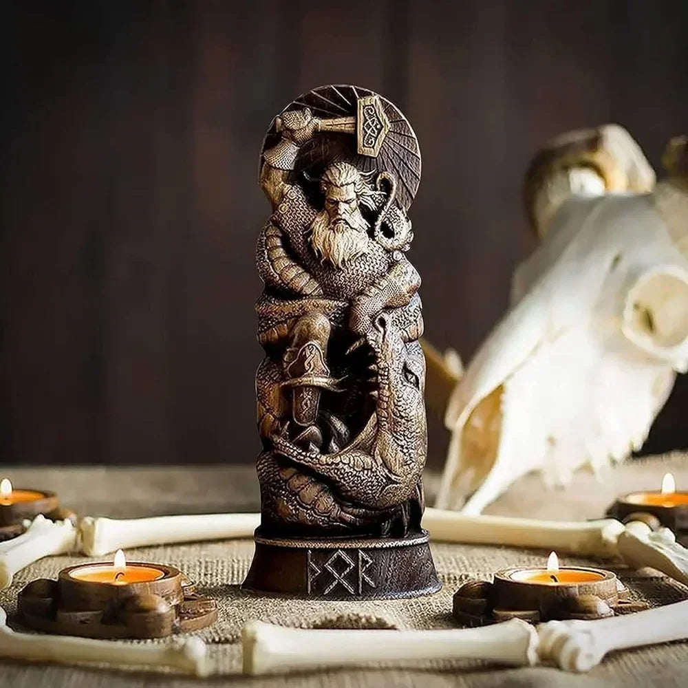 (Thunder God and Odin)For Norse God Resin Statue Scandinavian Pantheon Home Wine Cabinet Rack Bookshelf Sculpture Podium