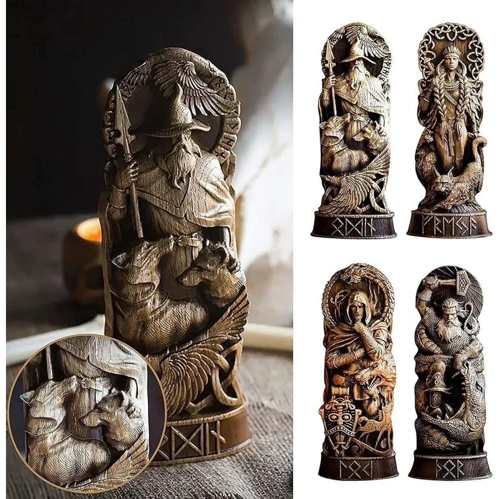 (Thunder God and Odin)For Norse God Resin Statue Scandinavian Pantheon Home Wine Cabinet Rack Bookshelf Sculpture Podium