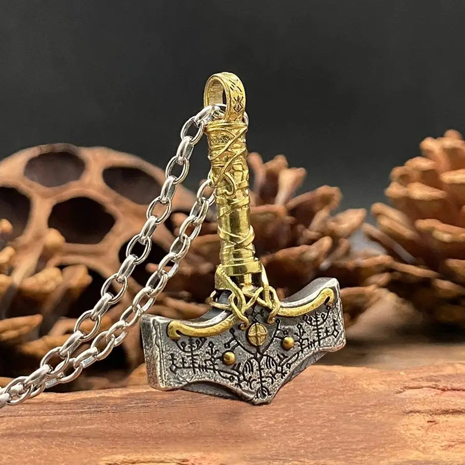 Halloween Viking Necklace 925 Silver Viking Hammer Pendant Mjolnir Norse Amulet Rune Jewelry Gothic Nordic Mythology Gift
