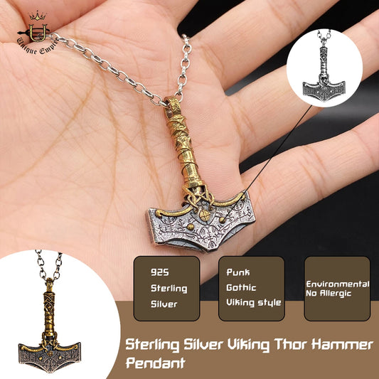 Halloween Viking Necklace 925 Silver Viking Hammer Pendant Mjolnir Norse Amulet Rune Jewelry Gothic Nordic Mythology Gift