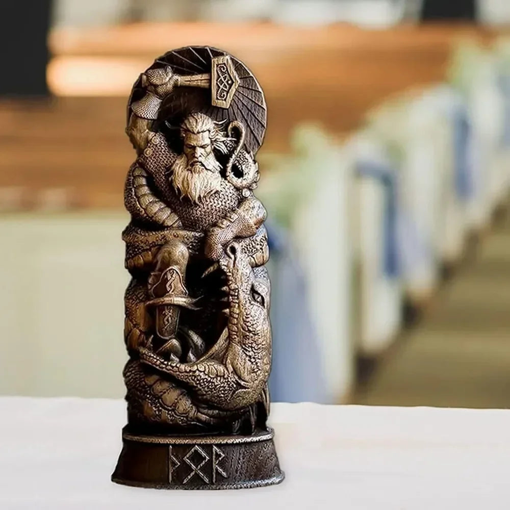 (Thunder God and Odin)For Norse God Resin Statue Scandinavian Pantheon Home Wine Cabinet Rack Bookshelf Sculpture Podium