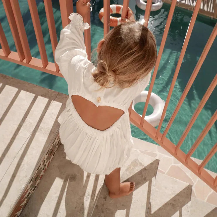 2025 Nordic Baby Spring and Autumn Cotton and Linen Hollow Out Backless V-neck Lace Jumpsuit Baby Clothes