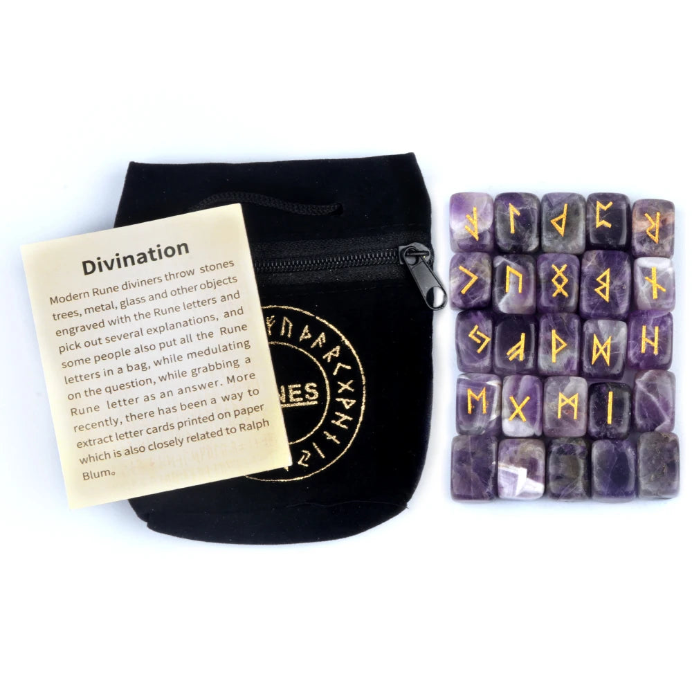 25pcs Natural Rune Stones For Divination Crystal Stones Quartz Chakra Energy Stones Runes Stones Energy stones Healing Meditatio