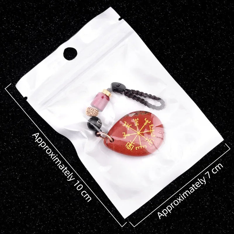 Natural Semi-precious Stone Amethyst Quartz Viking Rune Talsman Symbols Teardrop Pendant Car Keychain Bag Jewelry Accessories