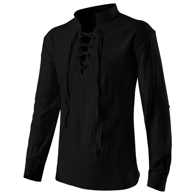 Mens White Pirate Medieval New Shirts Ruffle Steampunk Gothic Stand Collar Long Sleeve Shirt Men Renaissance Victorian Tops