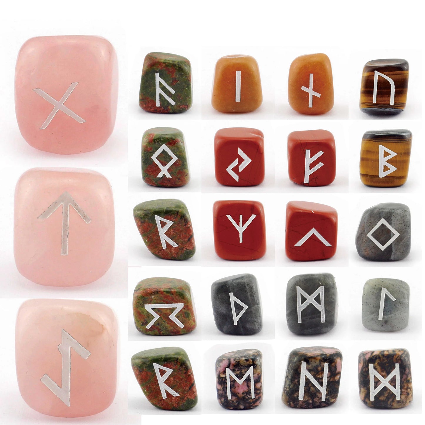 25Pcs Ancient Mystery Runes Gemstone Ornaments Futhark Futhorc Symbol Raw Crystal Agate Quartz Reiki Energy Stone Jewelry Sets