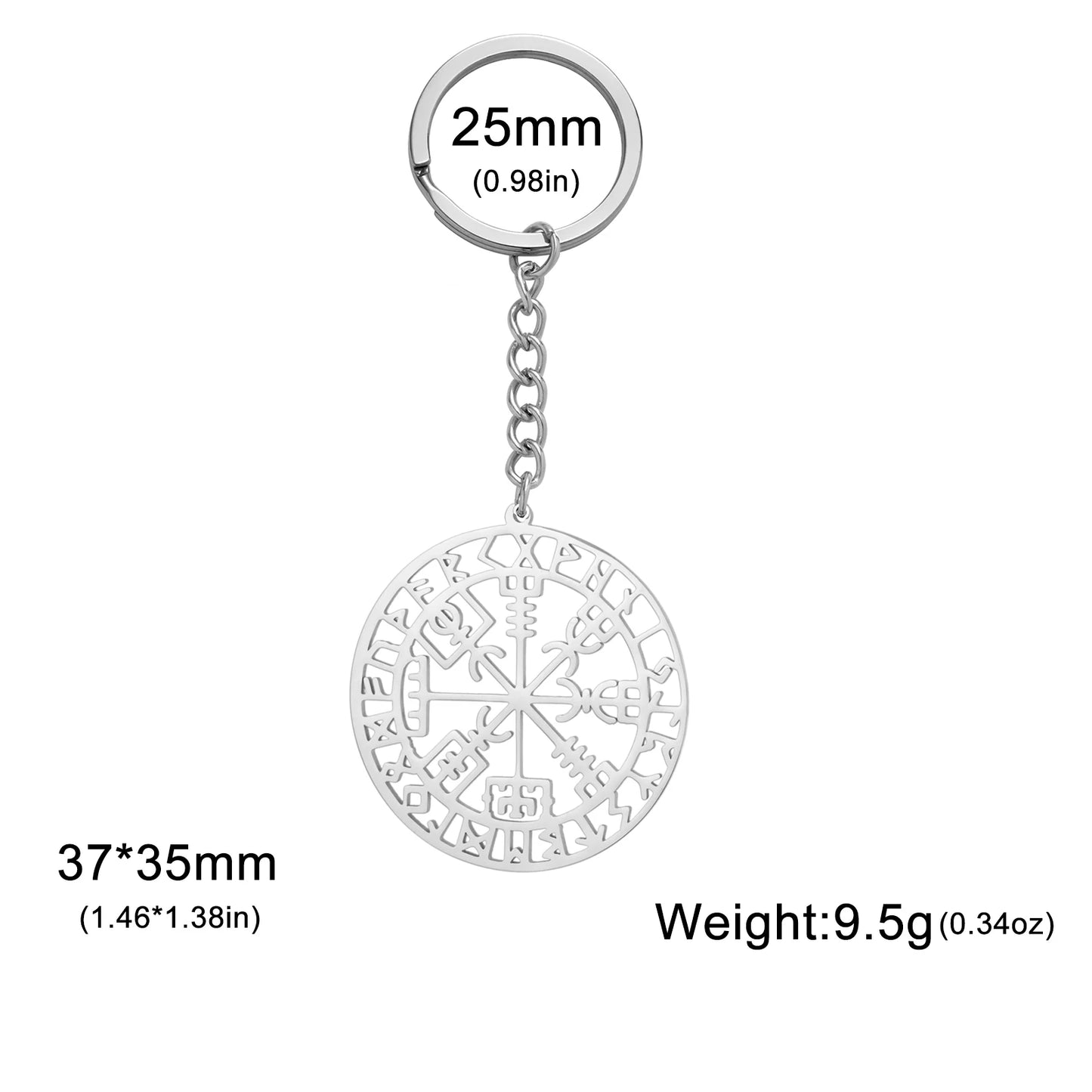 LIKGREAT Vegvisir Symbol Viking Keychain Stainless Steel Norse Runes Compass Barbarian Gladiator Pagan Asatru Keyring Jewelry