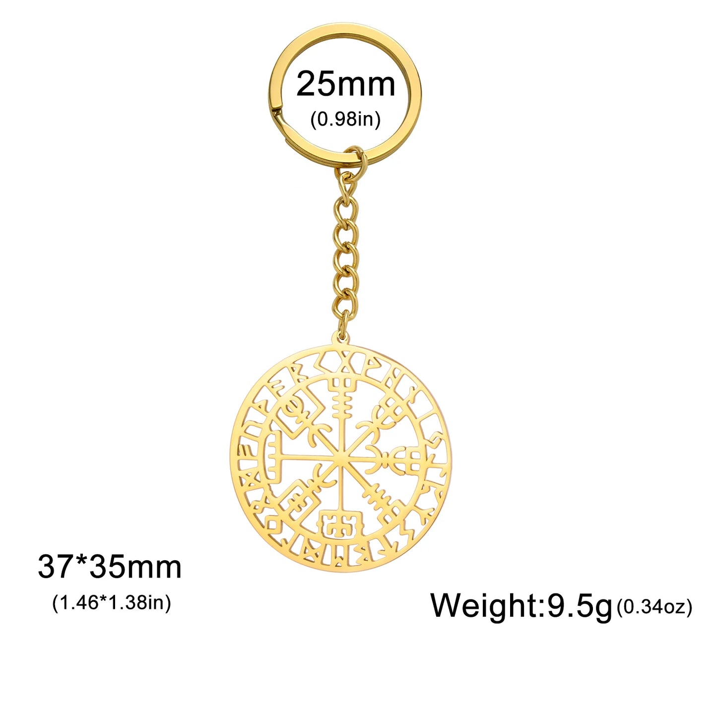 LIKGREAT Vegvisir Symbol Viking Keychain Stainless Steel Norse Runes Compass Barbarian Gladiator Pagan Asatru Keyring Jewelry