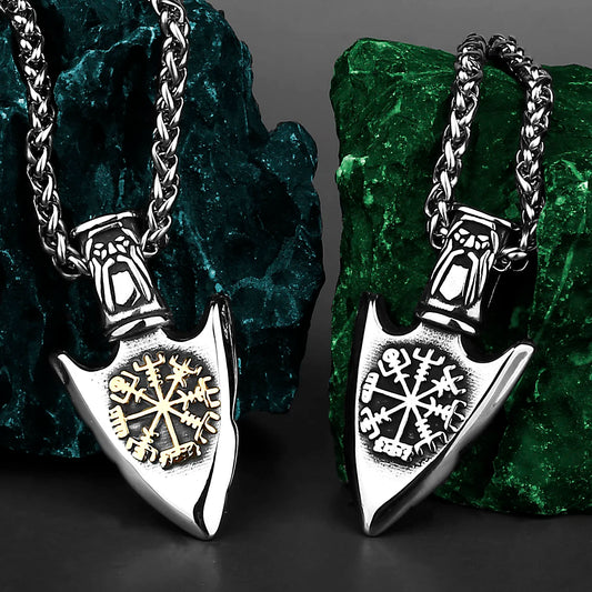 Viking Retro Valknut Odin Sword Gungnir Vegvisir Pendant Necklace Viking Amulet Rune Stainless Steel Necklace Jewelry Gift