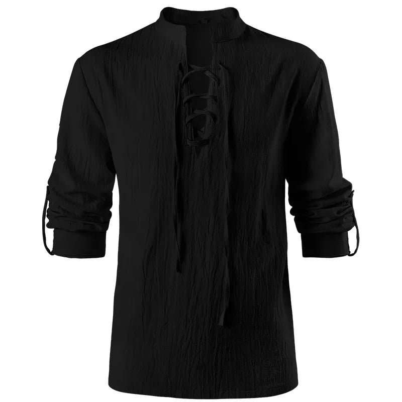 Mens White Pirate Medieval New Shirts Ruffle Steampunk Gothic Stand Collar Long Sleeve Shirt Men Renaissance Victorian Tops