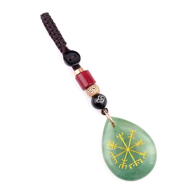 Natural Semi-precious Stone Amethyst Quartz Viking Rune Talsman Symbols Teardrop Pendant Car Keychain Bag Jewelry Accessories