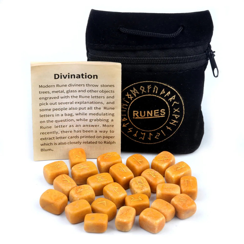 Natural Crystal Agate Rune Stones Set Engraved Elder Futhark Viking Alphabet Runes Gemstone Chakra Balancing Divination 25Pcs