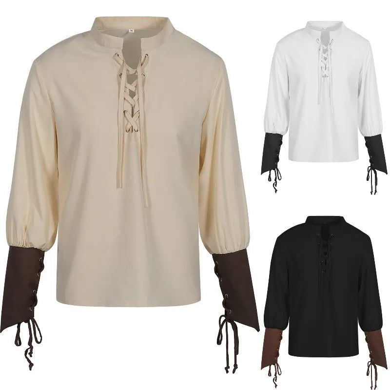 European and American Spring and Autumn Men's Renaissance Clothing Shirt Medieval Steampunk Pirate Top Underwear