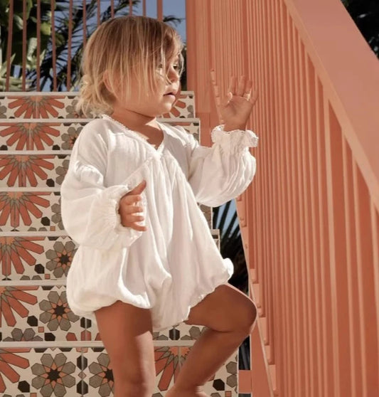 2025 Nordic Baby Spring and Autumn Cotton and Linen Hollow Out Backless V-neck Lace Jumpsuit Baby Clothes