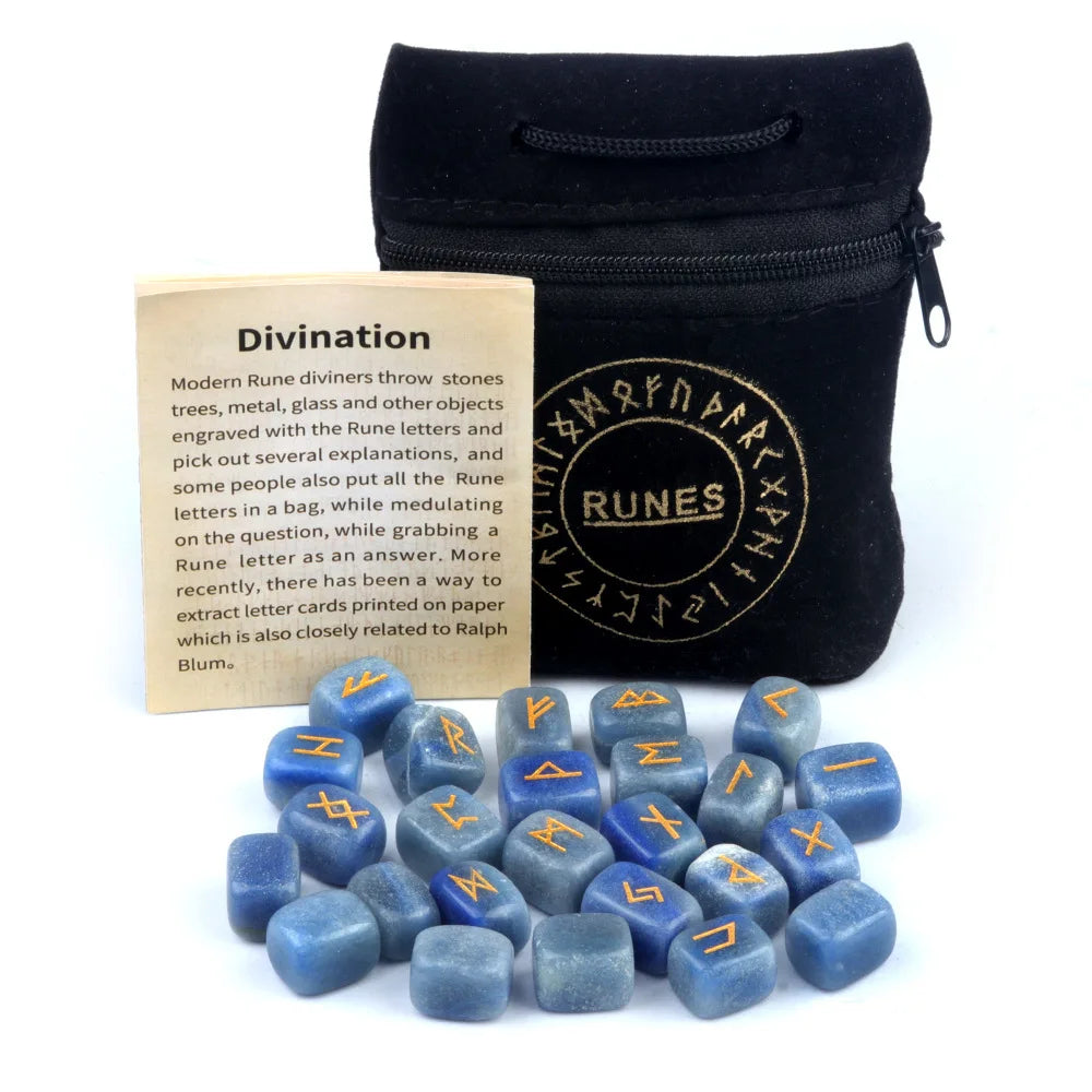 Natural Crystal Agate Rune Stones Set Engraved Elder Futhark Viking Alphabet Runes Gemstone Chakra Balancing Divination 25Pcs