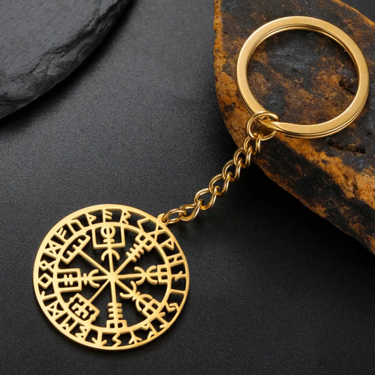 LIKGREAT Vegvisir Symbol Viking Keychain Stainless Steel Norse Runes Compass Barbarian Gladiator Pagan Asatru Keyring Jewelry