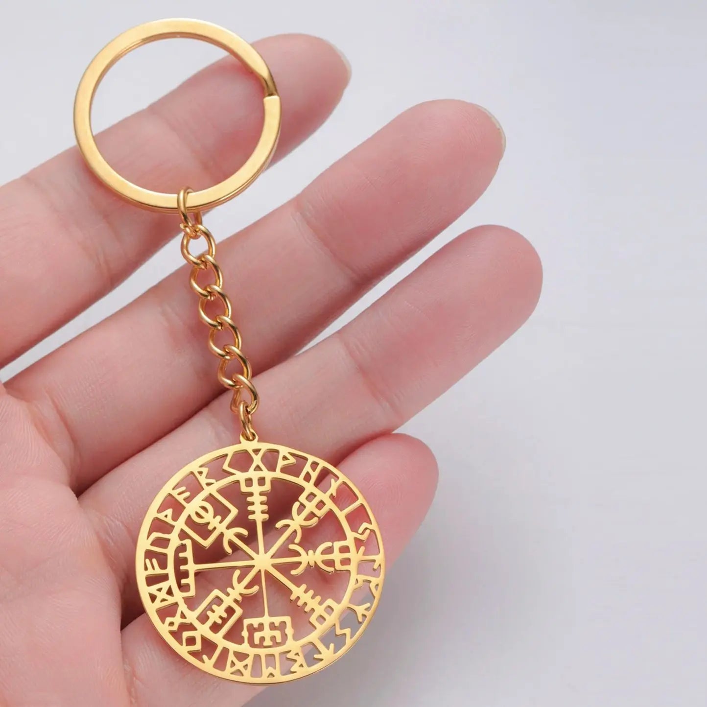 LIKGREAT Vegvisir Symbol Viking Keychain Stainless Steel Norse Runes Compass Barbarian Gladiator Pagan Asatru Keyring Jewelry