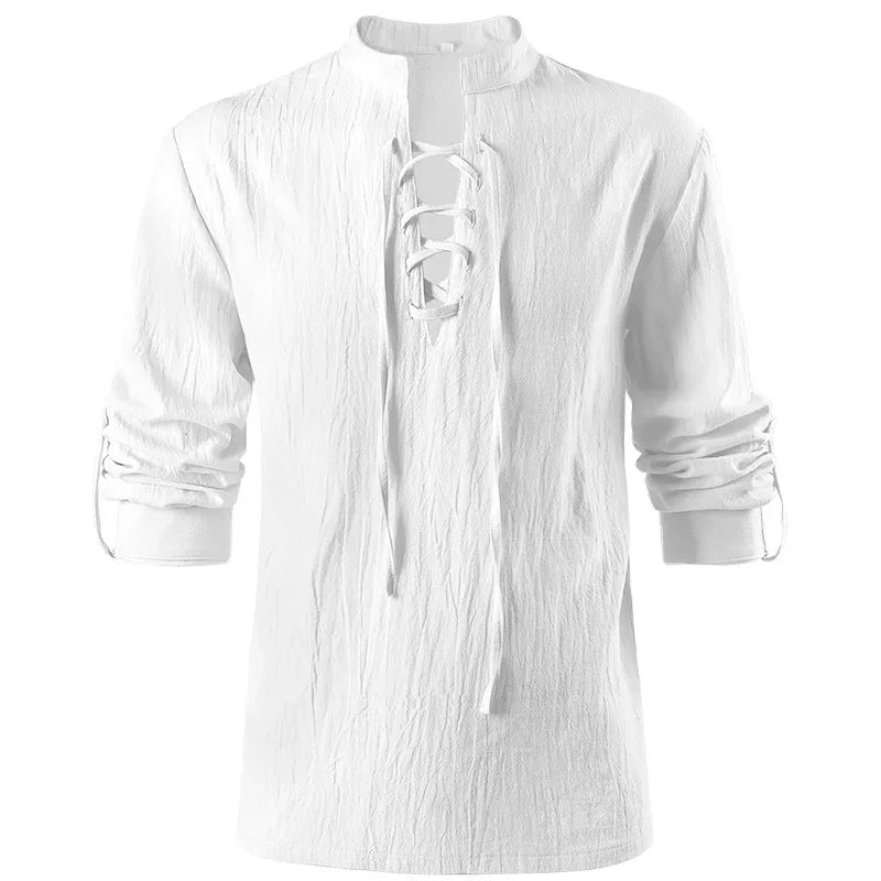 Mens White Pirate Medieval New Shirts Ruffle Steampunk Gothic Stand Collar Long Sleeve Shirt Men Renaissance Victorian Tops