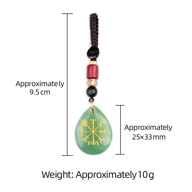 Natural Semi-precious Stone Amethyst Quartz Viking Rune Talsman Symbols Teardrop Pendant Car Keychain Bag Jewelry Accessories