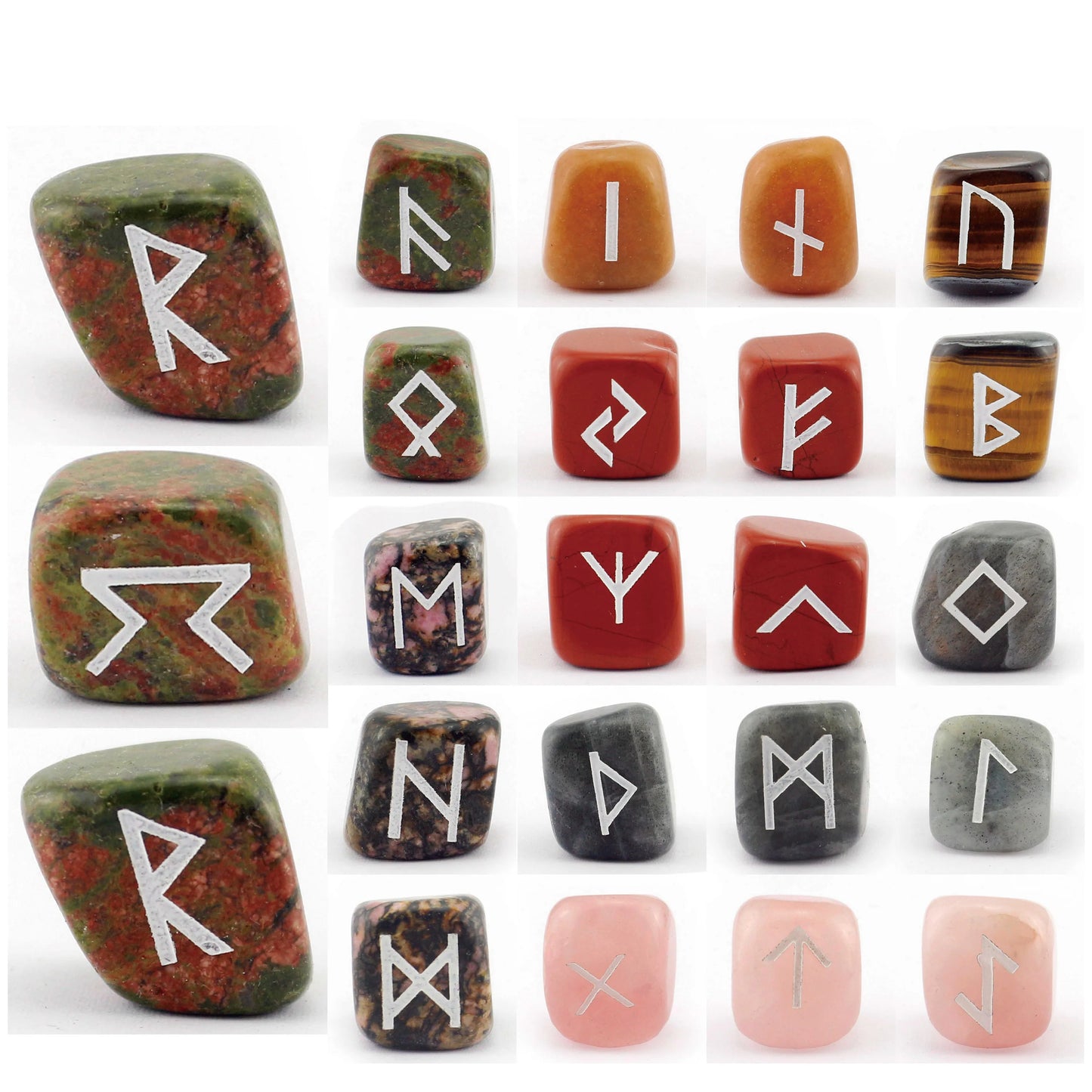 25Pcs Ancient Mystery Runes Gemstone Ornaments Futhark Futhorc Symbol Raw Crystal Agate Quartz Reiki Energy Stone Jewelry Sets
