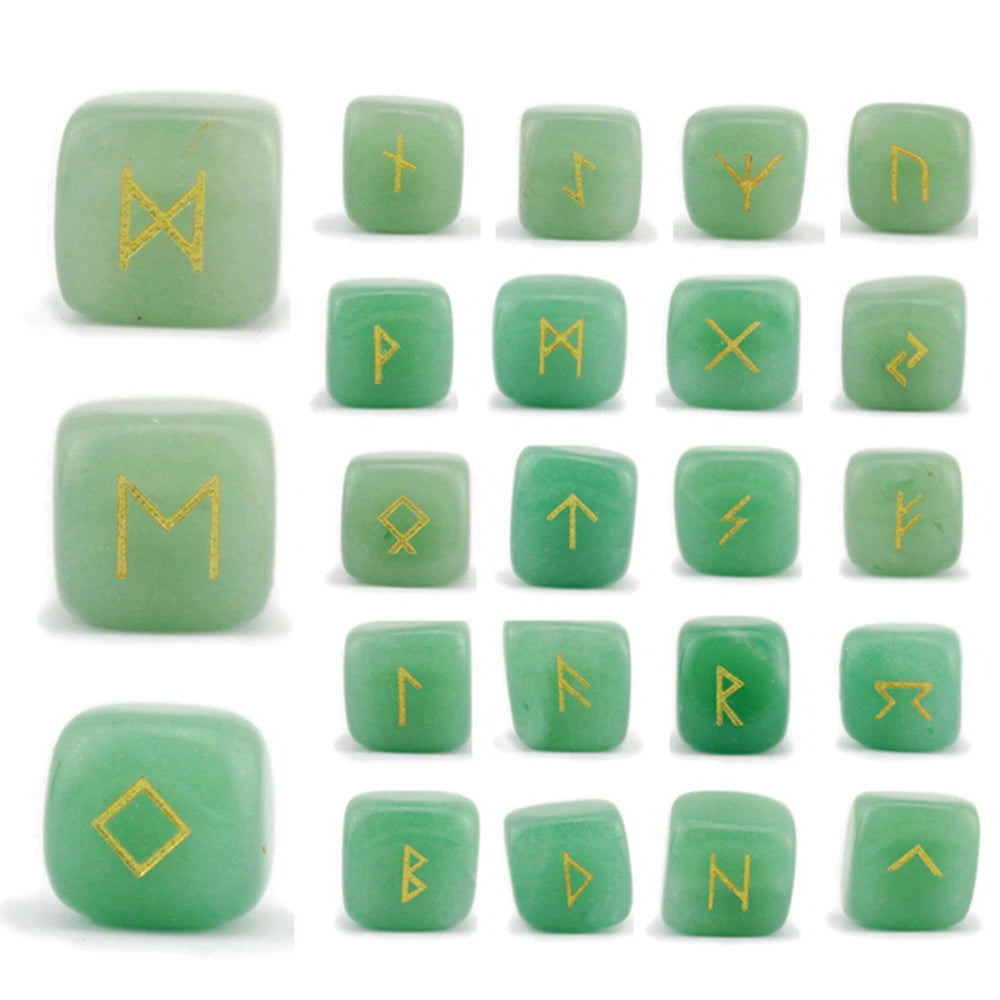25Pcs Ancient Mystery Runes Gemstone Ornaments Futhark Futhorc Symbol Raw Crystal Agate Quartz Reiki Energy Stone Jewelry Sets