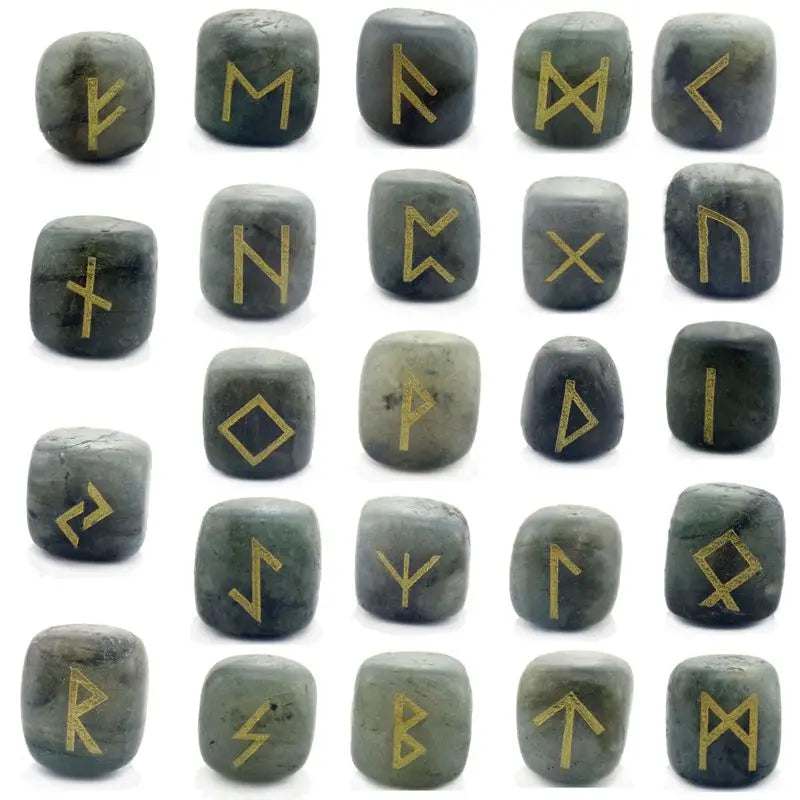 25Pcs Ancient Mystery Runes Gemstone Ornaments Futhark Futhorc Symbol Raw Crystal Agate Quartz Reiki Energy Stone Jewelry Sets